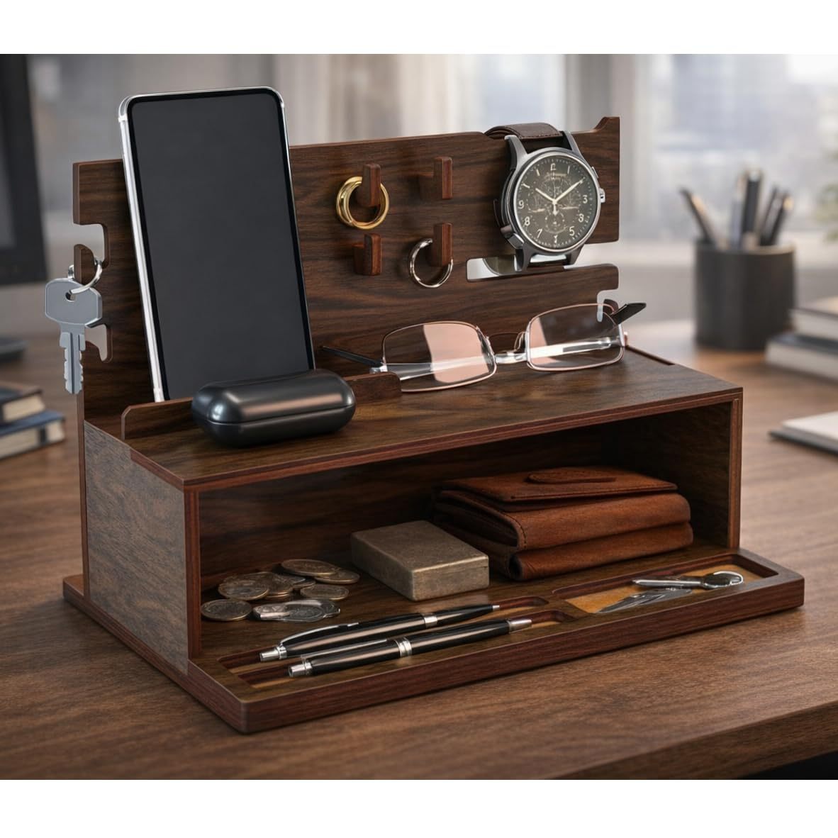 Wooden Docking Station Desk Organizer